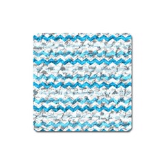 Baby Blue Chevron Grunge Square Magnet by designworld65