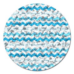 Baby Blue Chevron Grunge Magnet 5  (round) by designworld65