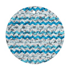 Baby Blue Chevron Grunge Round Ornament (two Sides) by designworld65