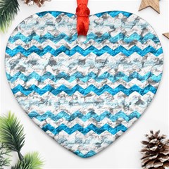 Baby Blue Chevron Grunge Heart Ornament (two Sides) by designworld65