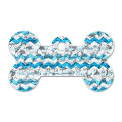 Baby Blue Chevron Grunge Dog Tag Bone (two Sides)