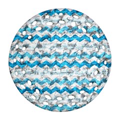 Baby Blue Chevron Grunge Round Filigree Ornament (two Sides) by designworld65