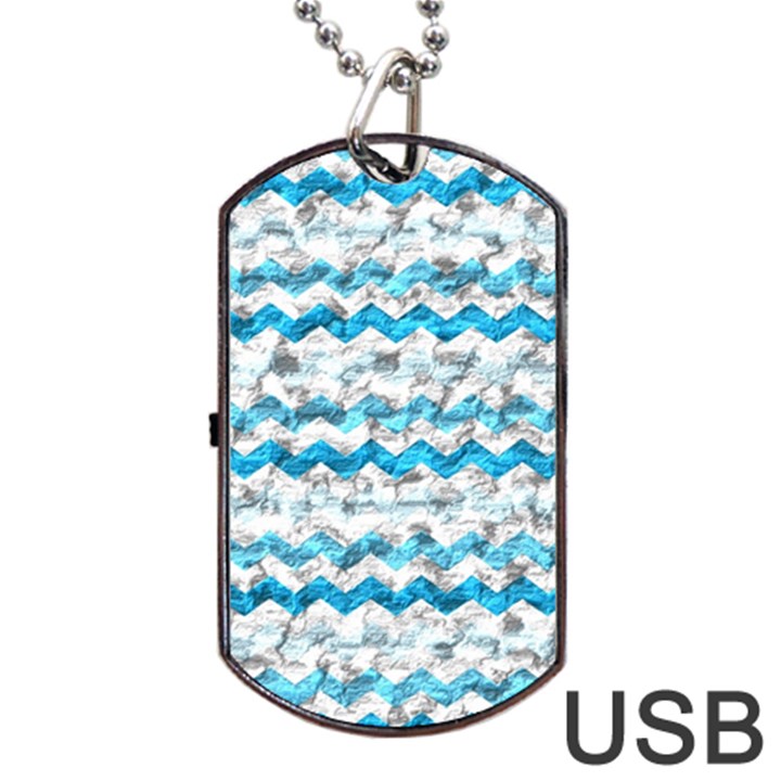 Baby Blue Chevron Grunge Dog Tag USB Flash (Two Sides)