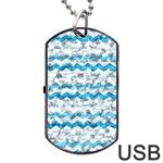 Baby Blue Chevron Grunge Dog Tag USB Flash (Two Sides) Back