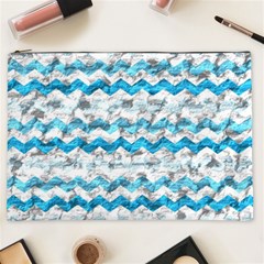 Baby Blue Chevron Grunge Cosmetic Bag (xxl)  by designworld65