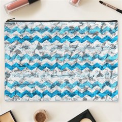 Baby Blue Chevron Grunge Cosmetic Bag (xxxl)  by designworld65