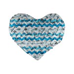 Baby Blue Chevron Grunge Standard 16  Premium Heart Shape Cushions Front