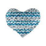 Baby Blue Chevron Grunge Standard 16  Premium Heart Shape Cushions Back