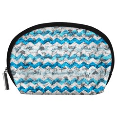 Baby Blue Chevron Grunge Accessory Pouches (large)  by designworld65