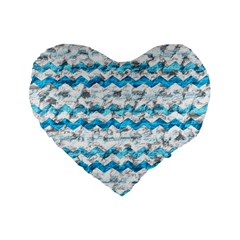 Baby Blue Chevron Grunge Standard 16  Premium Flano Heart Shape Cushions by designworld65