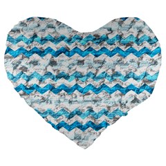 Baby Blue Chevron Grunge Large 19  Premium Flano Heart Shape Cushions