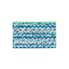 Baby Blue Chevron Grunge Cosmetic Bag (xs) by designworld65