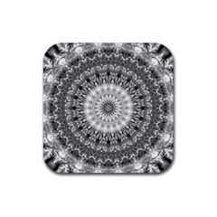 Feeling Softly Black White Mandala Rubber Coaster (square)  by designworld65