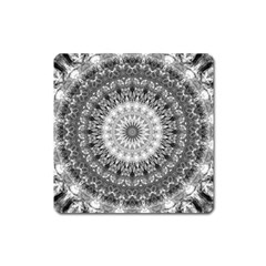 Feeling Softly Black White Mandala Square Magnet by designworld65