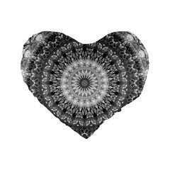 Feeling Softly Black White Mandala Standard 16  Premium Flano Heart Shape Cushions by designworld65