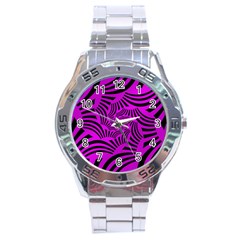 Black Spral Stripes Pink Stainless Steel Analogue Watch