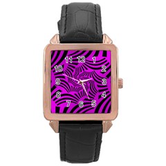 Black Spral Stripes Pink Rose Gold Leather Watch  by designworld65