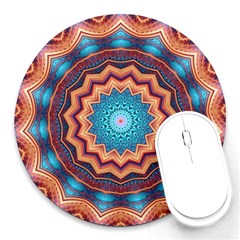 Blue Feather Mandala Round Mousepads by designworld65