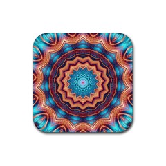 Blue Feather Mandala Rubber Coaster (square)  by designworld65