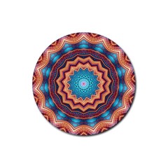 Blue Feather Mandala Rubber Coaster (round)  by designworld65