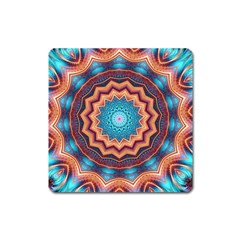 Blue Feather Mandala Square Magnet by designworld65