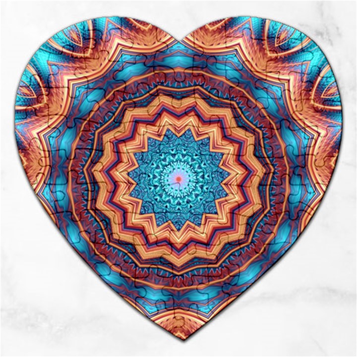 Blue Feather Mandala Jigsaw Puzzle (Heart)