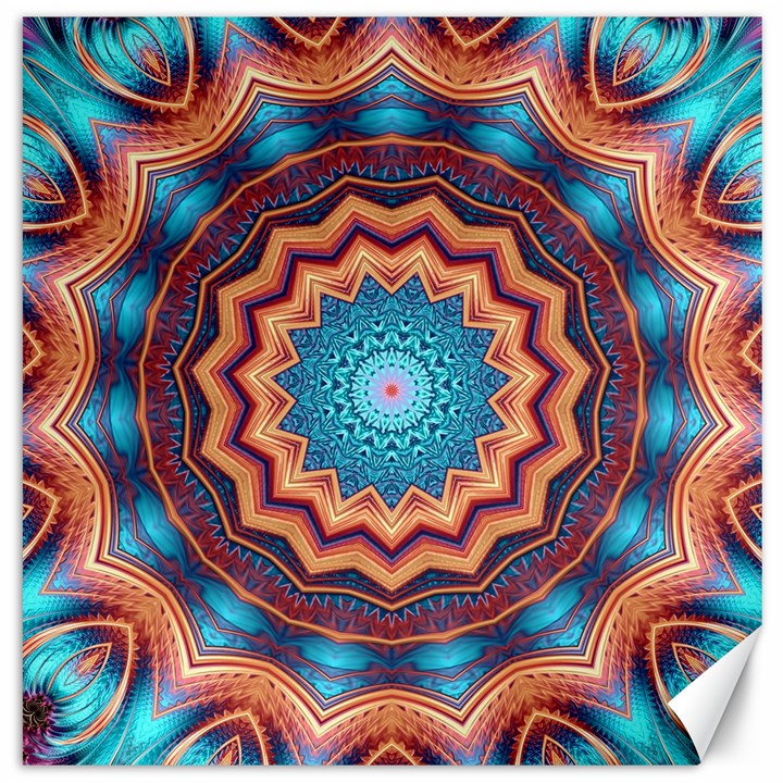 Blue Feather Mandala Canvas 12  x 12  