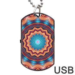 Blue Feather Mandala Dog Tag Usb Flash (one Side) by designworld65