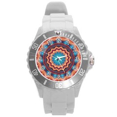 Blue Feather Mandala Round Plastic Sport Watch (l) by designworld65