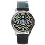 Colored Window Mandala Round Metal Watch Front