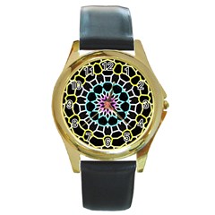 Colored Window Mandala Round Gold Metal Watch by designworld65