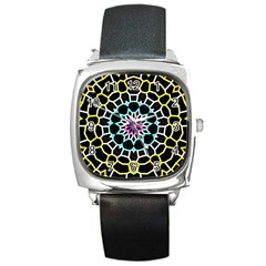 Colored Window Mandala Square Metal Watch by designworld65