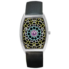 Colored Window Mandala Barrel Style Metal Watch by designworld65