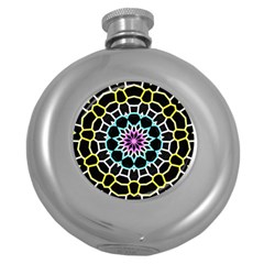 Colored Window Mandala Round Hip Flask (5 Oz) by designworld65