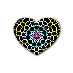 Colored Window Mandala Rubber Coaster (heart)  by designworld65