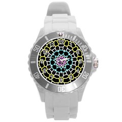 Colored Window Mandala Round Plastic Sport Watch (l) by designworld65