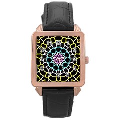 Colored Window Mandala Rose Gold Leather Watch  by designworld65