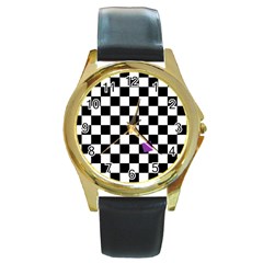 Dropout Purple Check Round Gold Metal Watch by designworld65