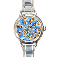 Gold Blue Bubbles Spiral Round Italian Charm Watch by designworld65