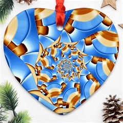 Gold Blue Bubbles Spiral Ornament (heart) by designworld65