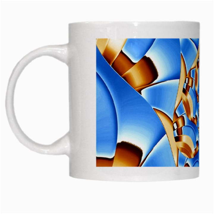 Gold Blue Bubbles Spiral White Mugs