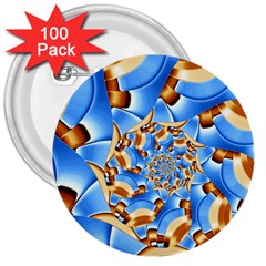 Gold Blue Bubbles Spiral 3  Buttons (100 Pack)  by designworld65