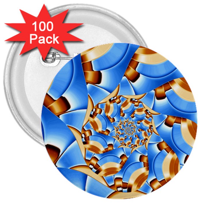 Gold Blue Bubbles Spiral 3  Buttons (100 pack) 