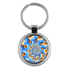 Gold Blue Bubbles Spiral Key Chains (round)  by designworld65