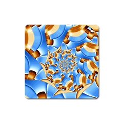 Gold Blue Bubbles Spiral Square Magnet by designworld65