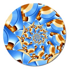 Gold Blue Bubbles Spiral Magnet 5  (round) by designworld65