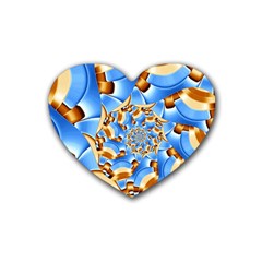 Gold Blue Bubbles Spiral Rubber Coaster (heart)  by designworld65