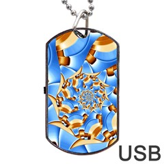 Gold Blue Bubbles Spiral Dog Tag Usb Flash (two Sides) by designworld65