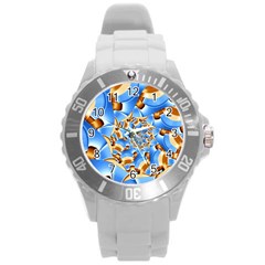 Gold Blue Bubbles Spiral Round Plastic Sport Watch (l) by designworld65