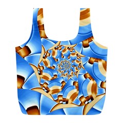 Gold Blue Bubbles Spiral Full Print Recycle Bags (l)  by designworld65